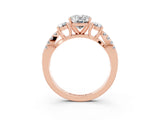 Rose gold Oval Cut Moissanite Three-Stone Ring with Pavé Split Shank and Four-Prong Setting_15