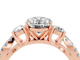 Rose gold Oval Cut Moissanite Three-Stone Ring with Pavé Split Shank and Four-Prong Setting_16