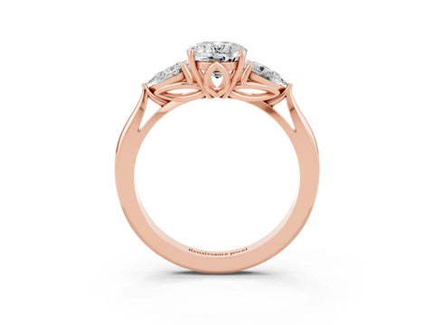 Rose gold Oval Cut Moissanite Three-Stone Ring with Pear Side Stones and Four-Prong Setting_15