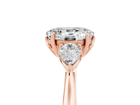 Rose gold Oval Cut Moissanite Three-Stone Ring with Pear Side Stones and Four-Prong Setting_17