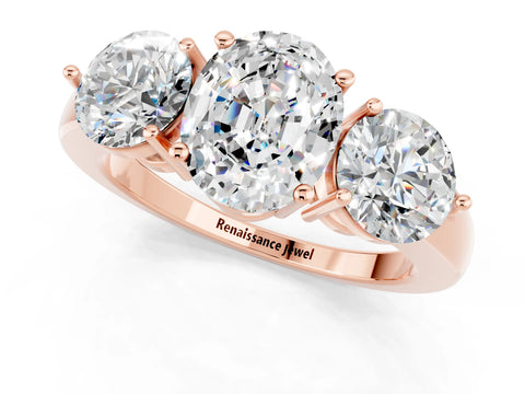 Rose gold Oval Cut Moissanite Three-Stone Ring with Prong Setting and Classic Band_1