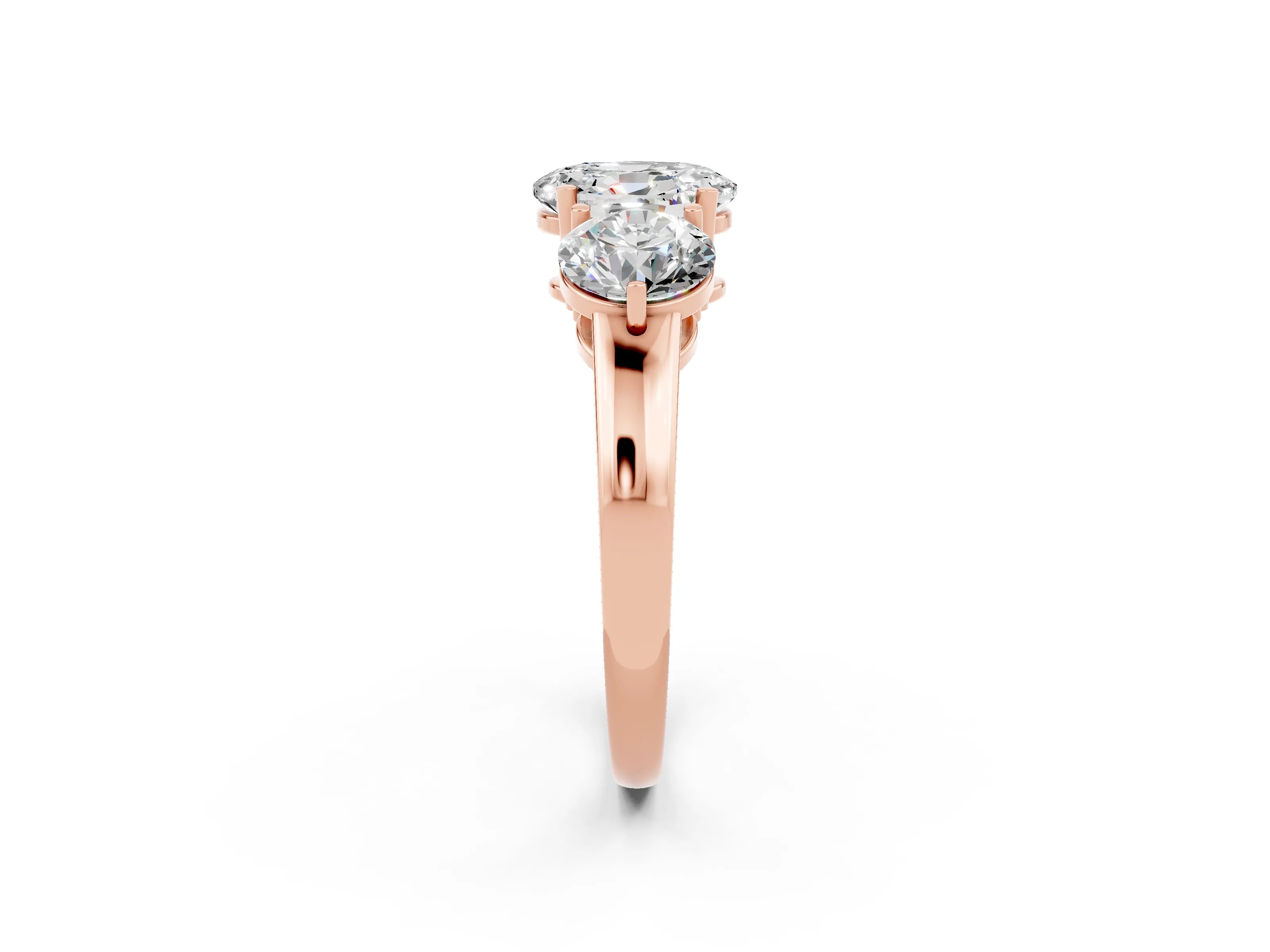 Rose gold Oval Cut Moissanite Three-Stone Ring with Prong Setting and Classic Band_2