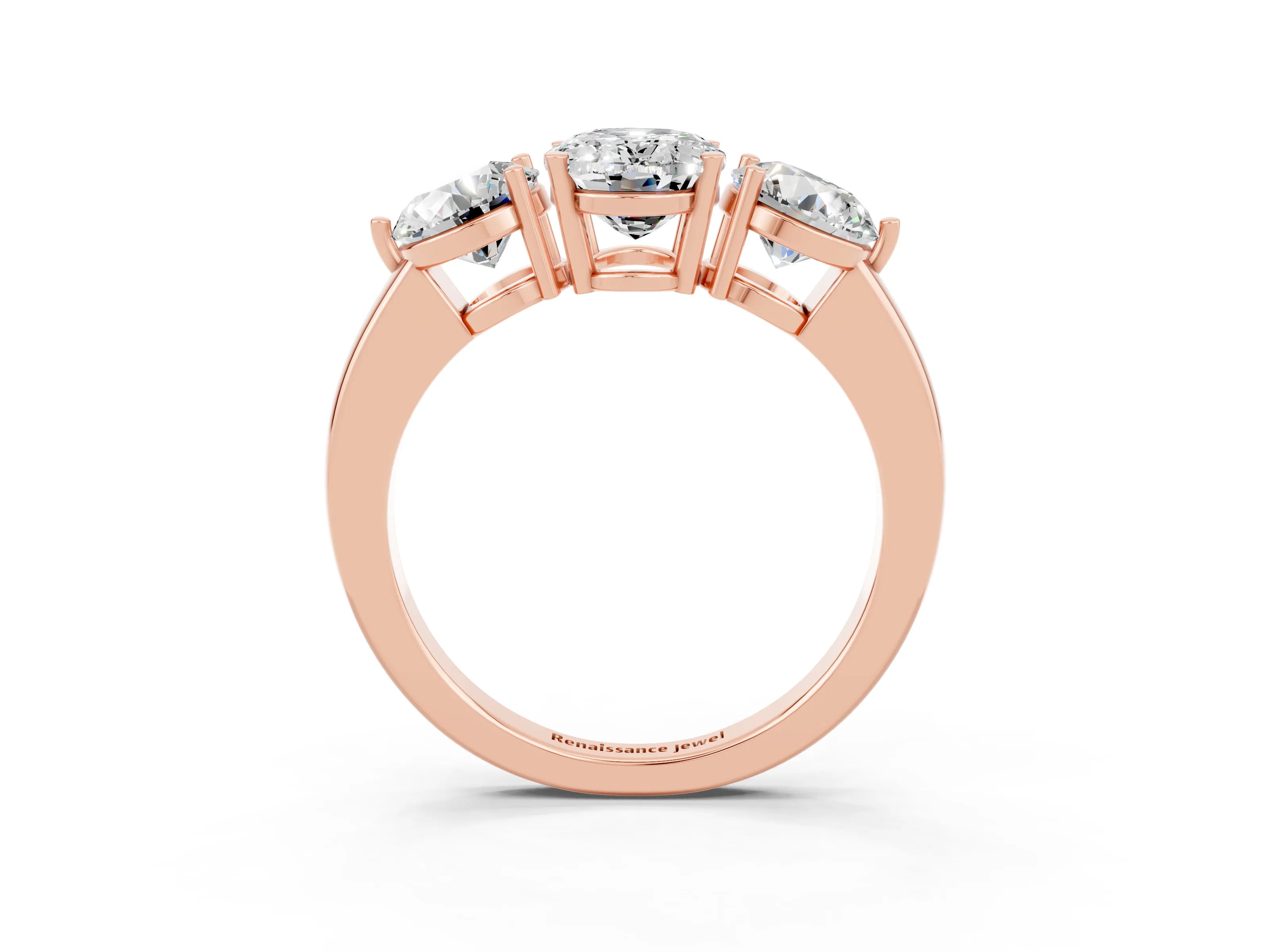 Rose gold Oval Cut Moissanite Three-Stone Ring with Prong Setting and Classic Band_3