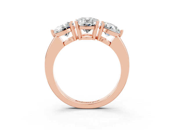 Rose gold Oval Cut Moissanite Three-Stone Ring with Prong Setting and Classic Band
