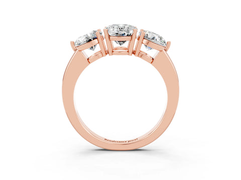 Rose gold Oval Cut Moissanite Three-Stone Ring with Prong Setting and Classic Band_3