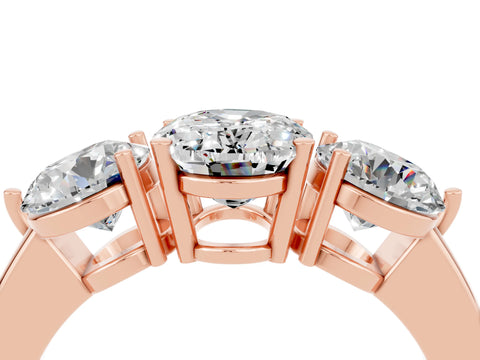 Rose gold Oval Cut Moissanite Three-Stone Ring with Prong Setting and Classic Band_4