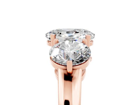 Rose gold Oval Cut Moissanite Three-Stone Ring with Prong Setting and Classic Band_5