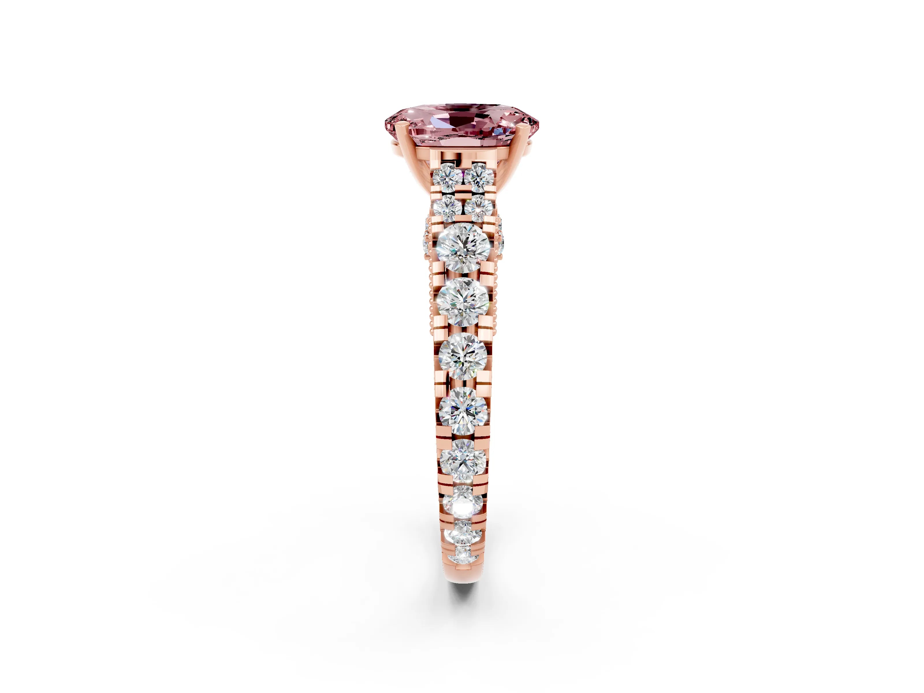 Rose gold Oval Cut Morganite Classic Solitaire Ring with Pavé Band and Four-Prong Setting_2