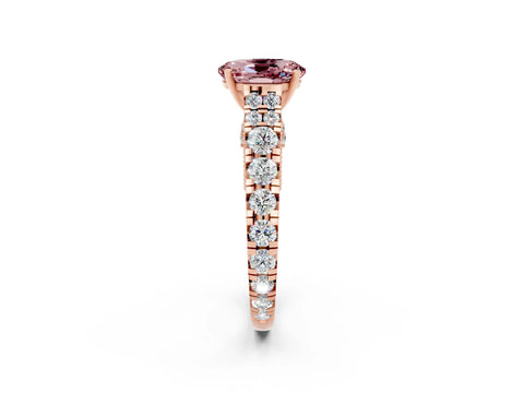 Rose gold Oval Cut Morganite Classic Solitaire Ring with Pavé Band and Four-Prong Setting_2
