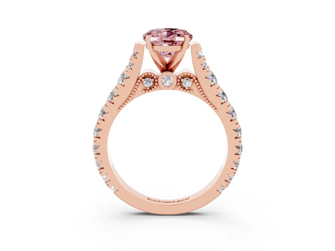 Rose gold Oval Cut Morganite Classic Solitaire Ring with Pavé Band and Four-Prong Setting_3
