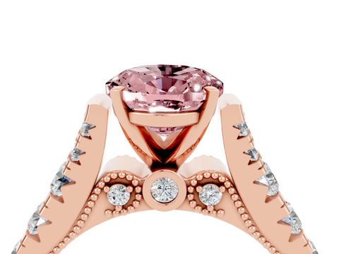 Rose gold Oval Cut Morganite Classic Solitaire Ring with Pavé Band and Four-Prong Setting_4