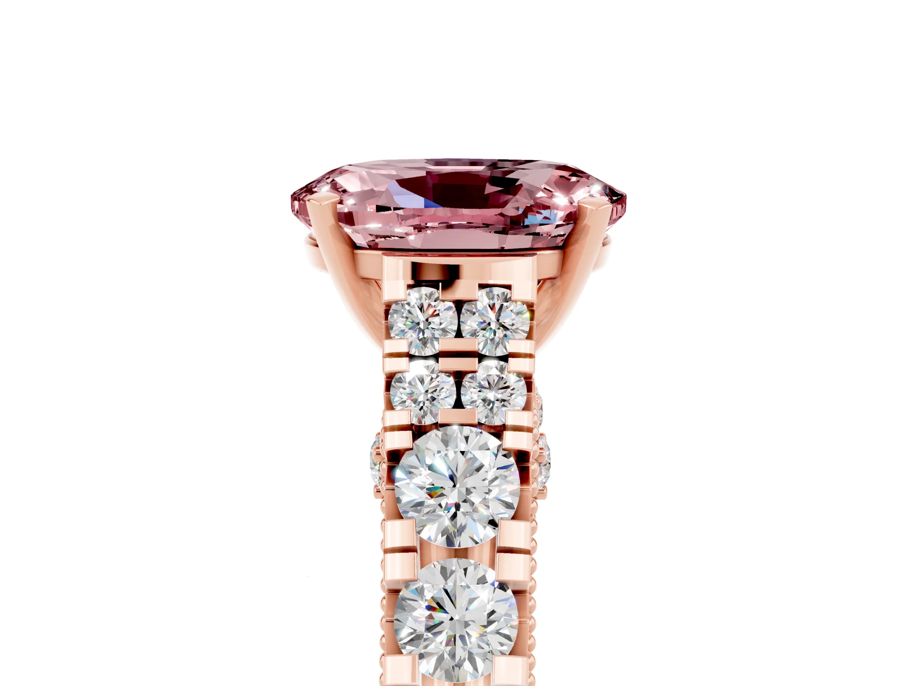 Rose gold Oval Cut Morganite Classic Solitaire Ring with Pavé Band and Four-Prong Setting_5