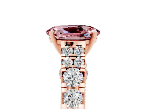 Rose gold Oval Cut Morganite Classic Solitaire Ring with Pavé Band and Four-Prong Setting_5