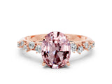 Rose gold Oval Cut Morganite Cluster Side Stone Solitaire Ring with Prong Setting_24