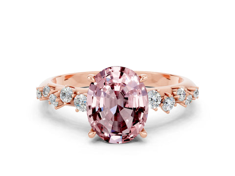 Rose gold Oval Cut Morganite Cluster Side Stone Solitaire Ring with Prong Setting_24