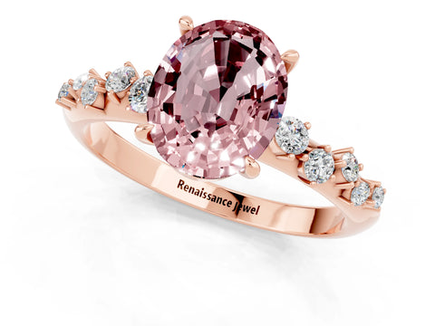 Rose gold Oval Cut Morganite Cluster Side Stone Solitaire Ring with Prong Setting_25