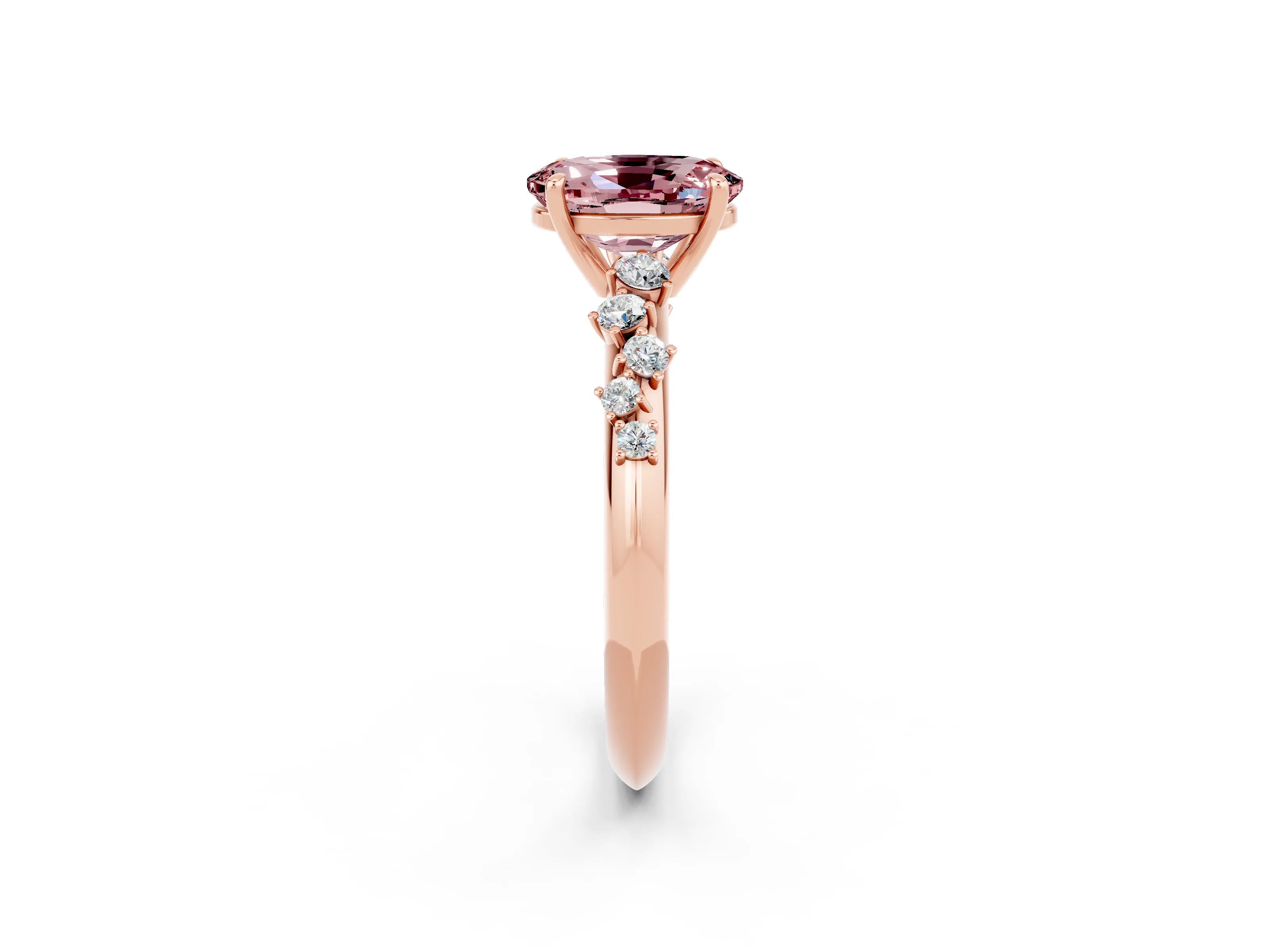 Rose gold Oval Cut Morganite Cluster Side Stone Solitaire Ring with Prong Setting_26