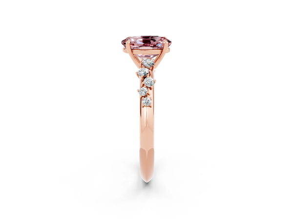 Rose gold Oval Cut Morganite Cluster Side Stone Solitaire Ring with Prong Setting