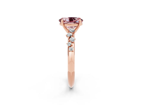 Rose gold Oval Cut Morganite Cluster Side Stone Solitaire Ring with Prong Setting_26