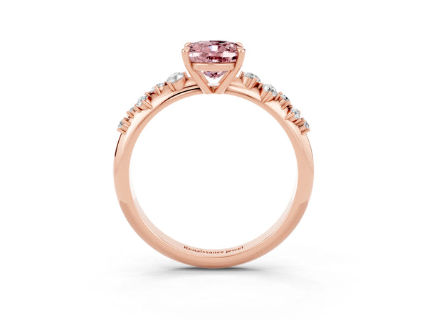 Rose gold Oval Cut Morganite Cluster Side Stone Solitaire Ring with Prong Setting