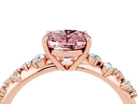 Rose gold Oval Cut Morganite Cluster Side Stone Solitaire Ring with Prong Setting_28