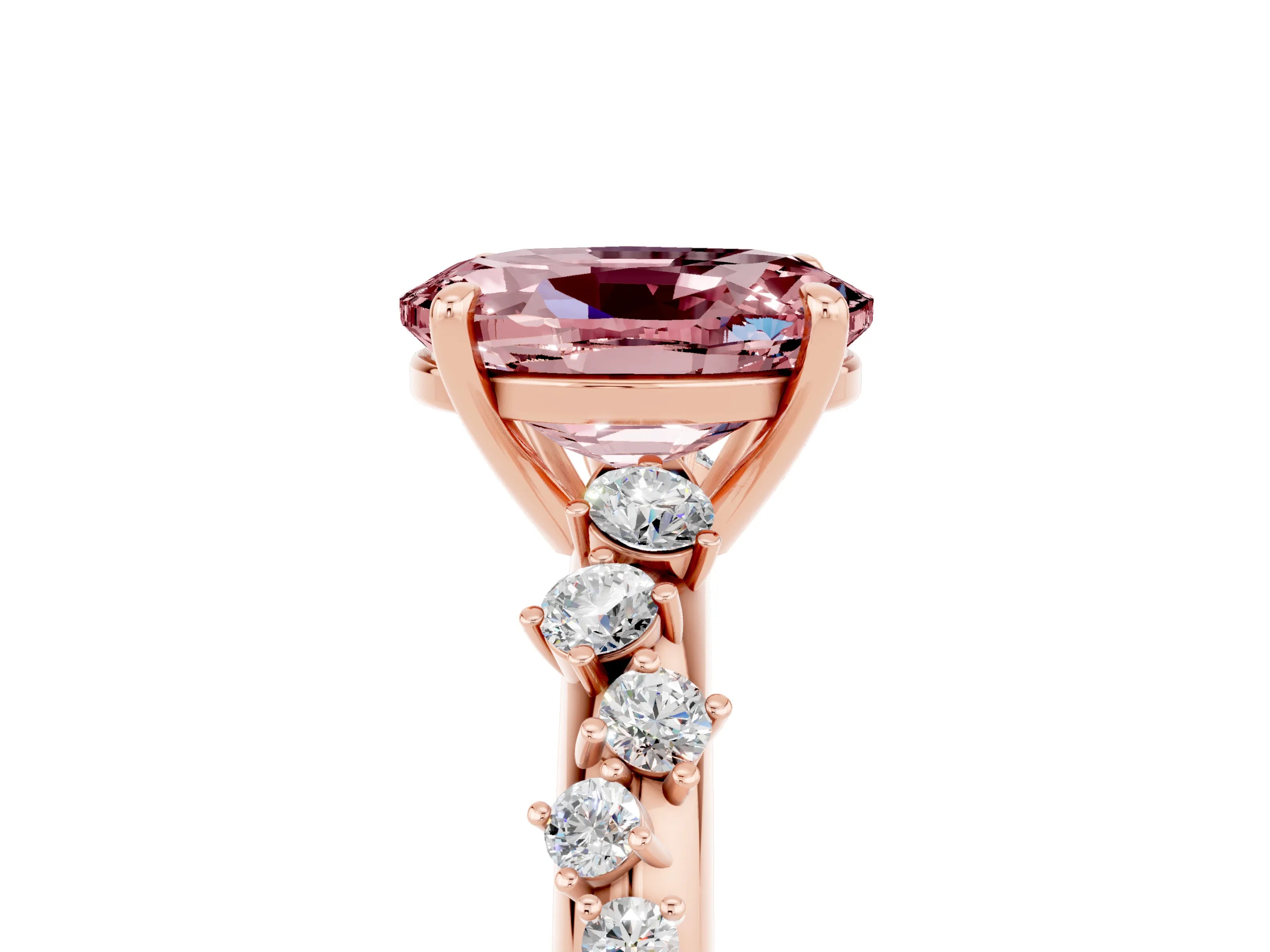 Rose gold Oval Cut Morganite Cluster Side Stone Solitaire Ring with Prong Setting_29