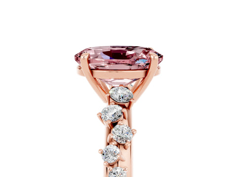 Rose gold Oval Cut Morganite Cluster Side Stone Solitaire Ring with Prong Setting_29