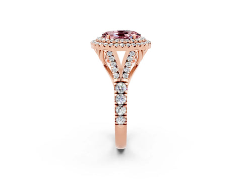 Rose gold Oval Cut Morganite Double Halo Ring with Split Shank and Prong Setting_14