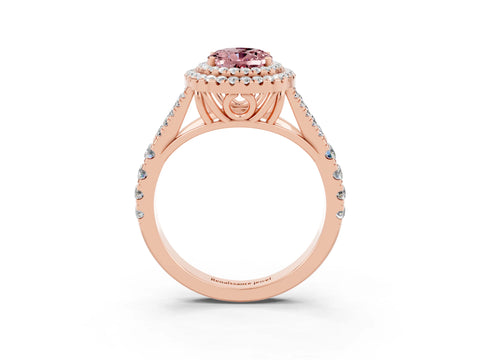Rose gold Oval Cut Morganite Double Halo Ring with Split Shank and Prong Setting_15