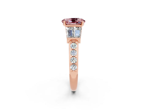 Rose gold Oval Cut Morganite Engagement Ring with Baguette Side Stones and Channel Set Band_2