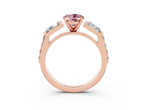 Rose gold Oval Cut Morganite Engagement Ring with Baguette Side Stones and Channel Set Band_3