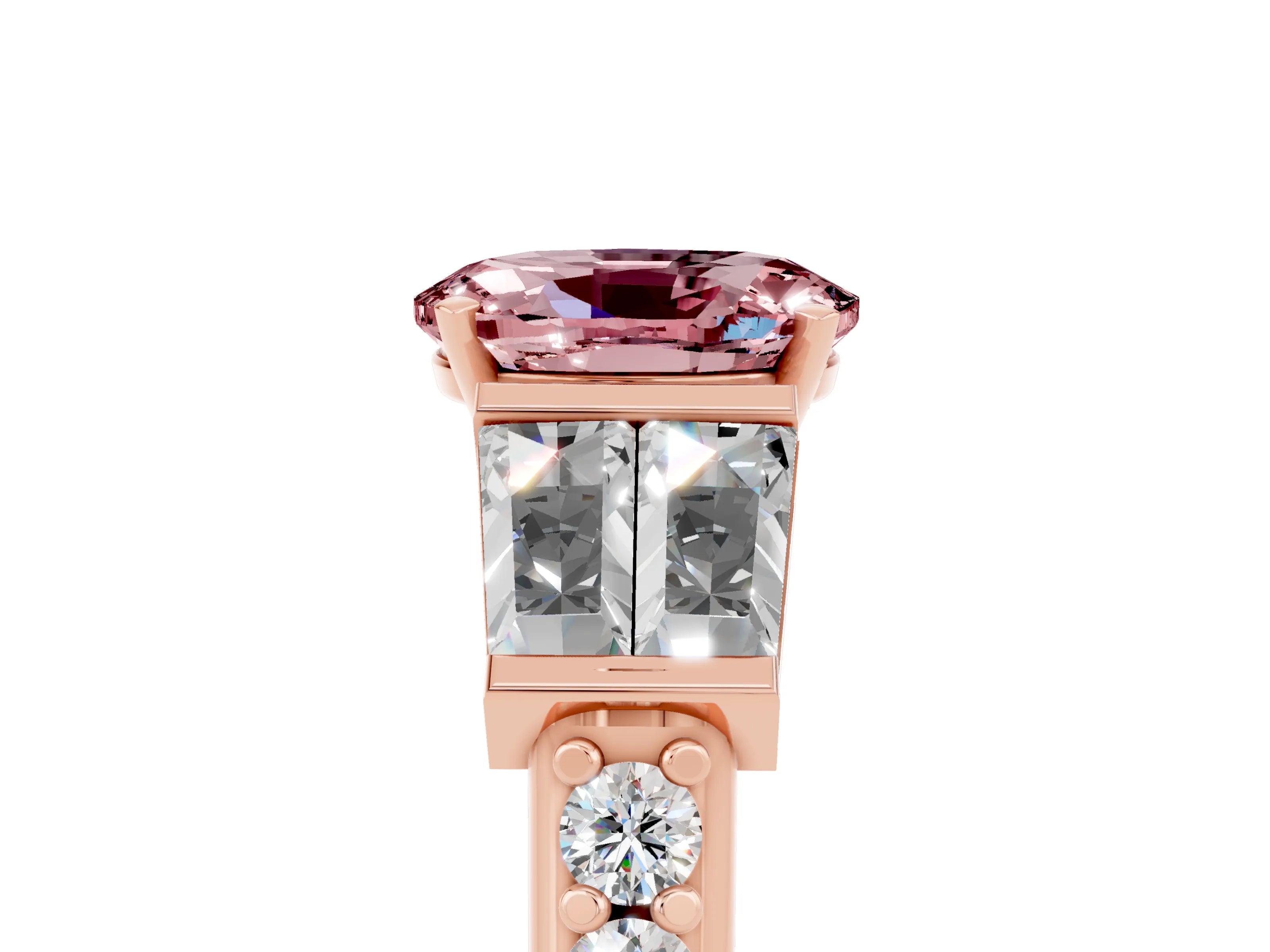Rose gold Oval Cut Morganite Engagement Ring with Baguette Side Stones and Channel Set Band_5