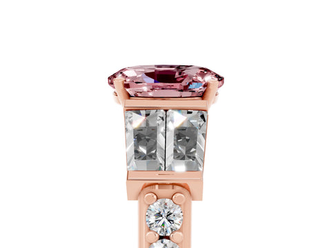Rose gold Oval Cut Morganite Engagement Ring with Baguette Side Stones and Channel Set Band_5