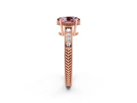 Rose gold Oval Cut Morganite Engagement Ring with Milgrain Channel Set Band and Prong Setting_2