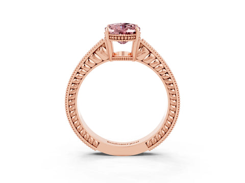 Rose gold Oval Cut Morganite Engagement Ring with Milgrain Channel Set Band and Prong Setting_3