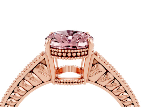 Rose gold Oval Cut Morganite Engagement Ring with Milgrain Channel Set Band and Prong Setting_4