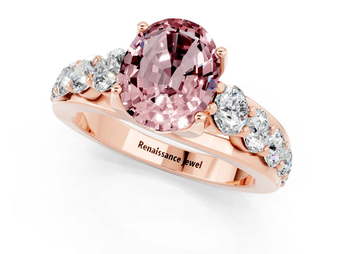 Rose gold Oval Cut Morganite Engagement Ring with Pavé Band and Four-Prong Setting_1