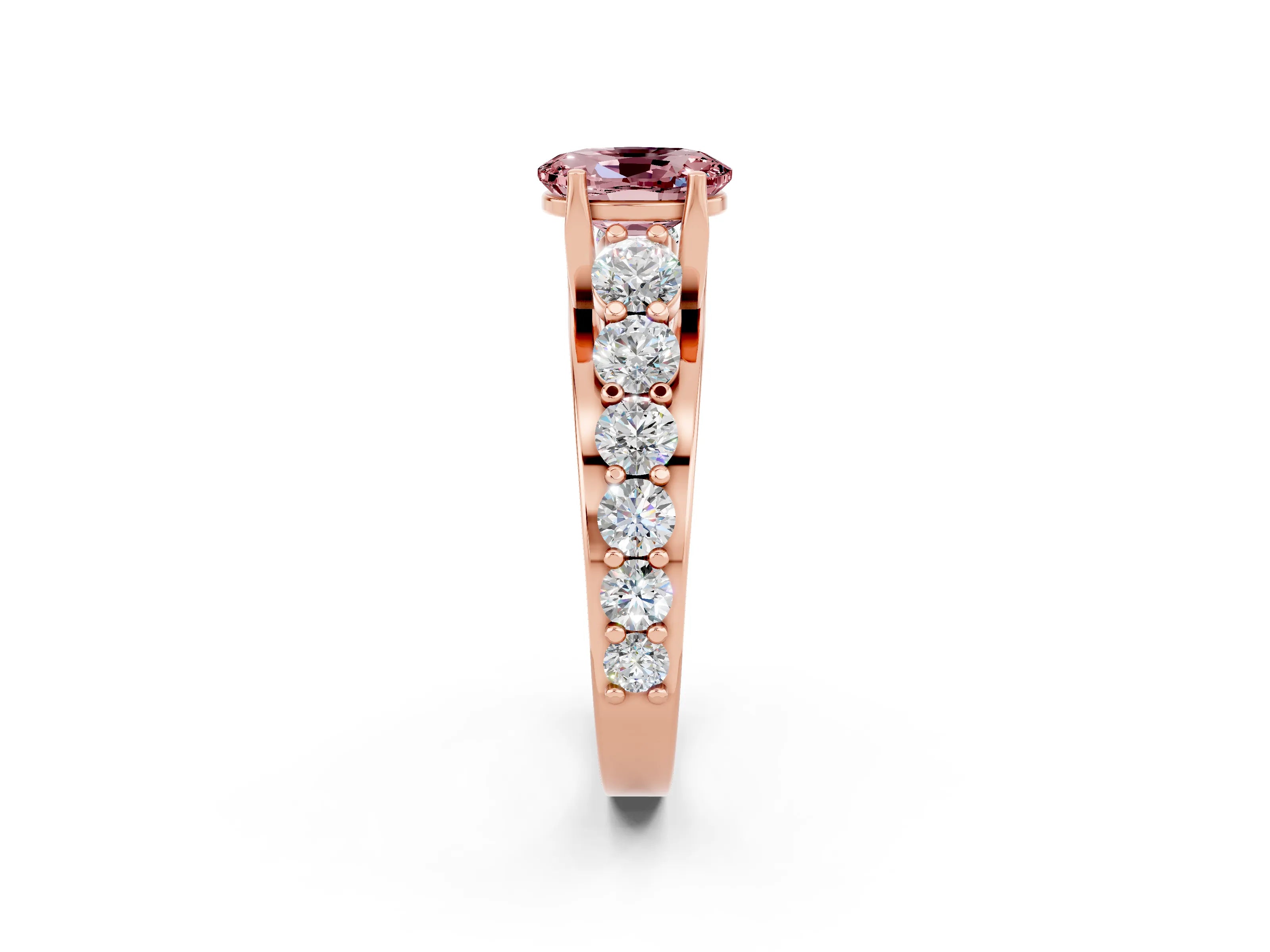Rose gold Oval Cut Morganite Engagement Ring with Pavé Band and Four-Prong Setting_2