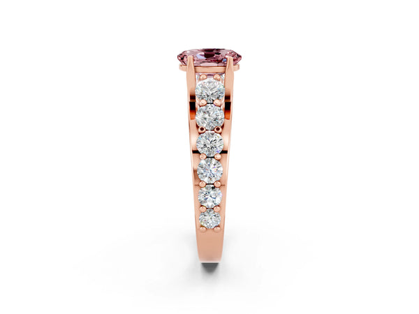 Rose gold Oval Cut Morganite Engagement Ring with Pavé Band and Four-Prong Setting