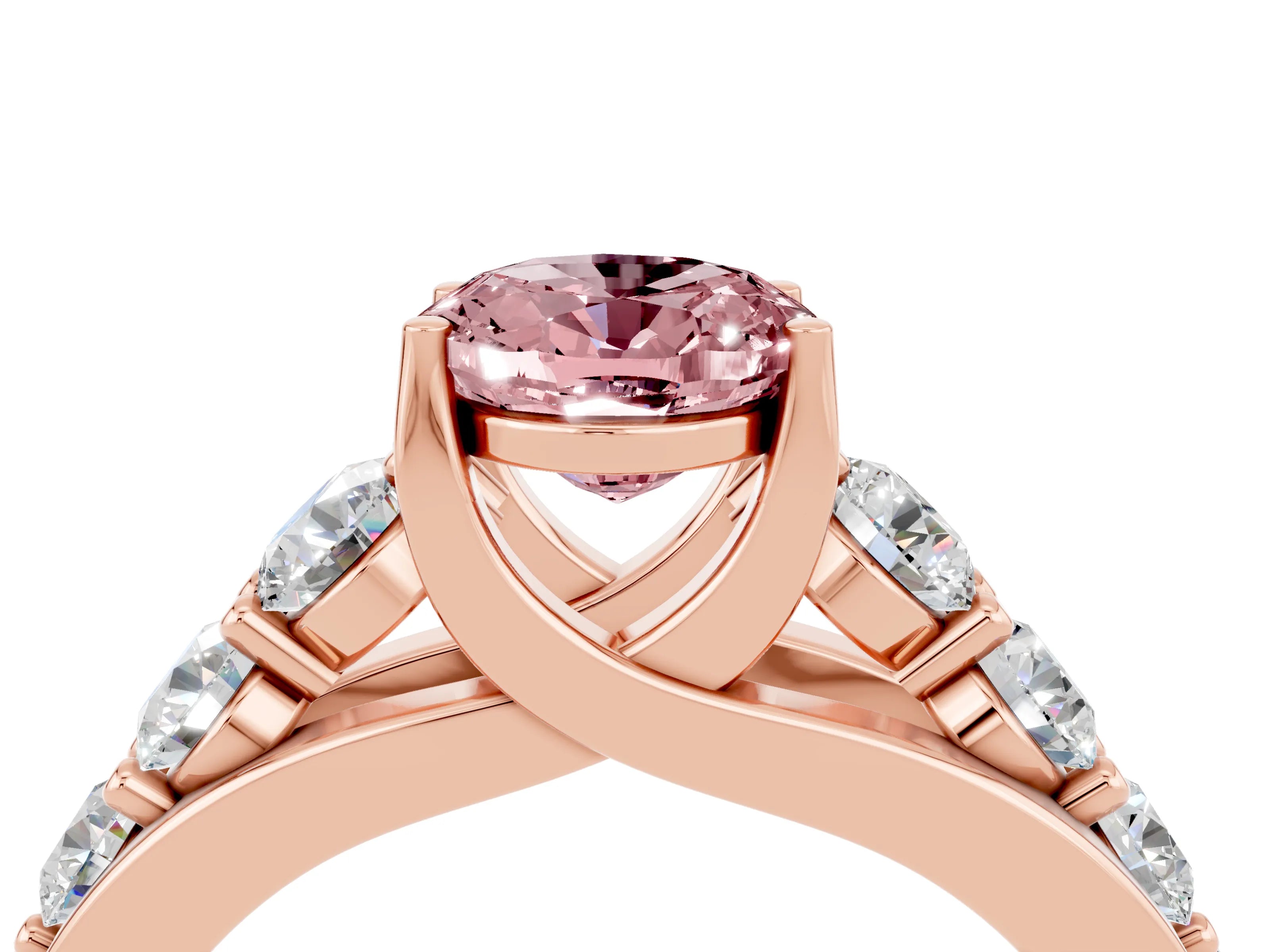 Rose gold Oval Cut Morganite Engagement Ring with Pavé Band and Four-Prong Setting_4