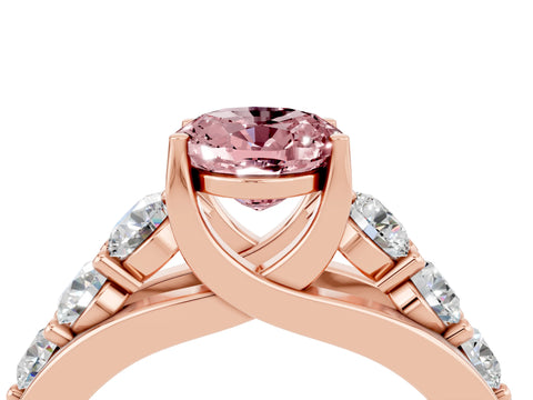 Rose gold Oval Cut Morganite Engagement Ring with Pavé Band and Four-Prong Setting_4