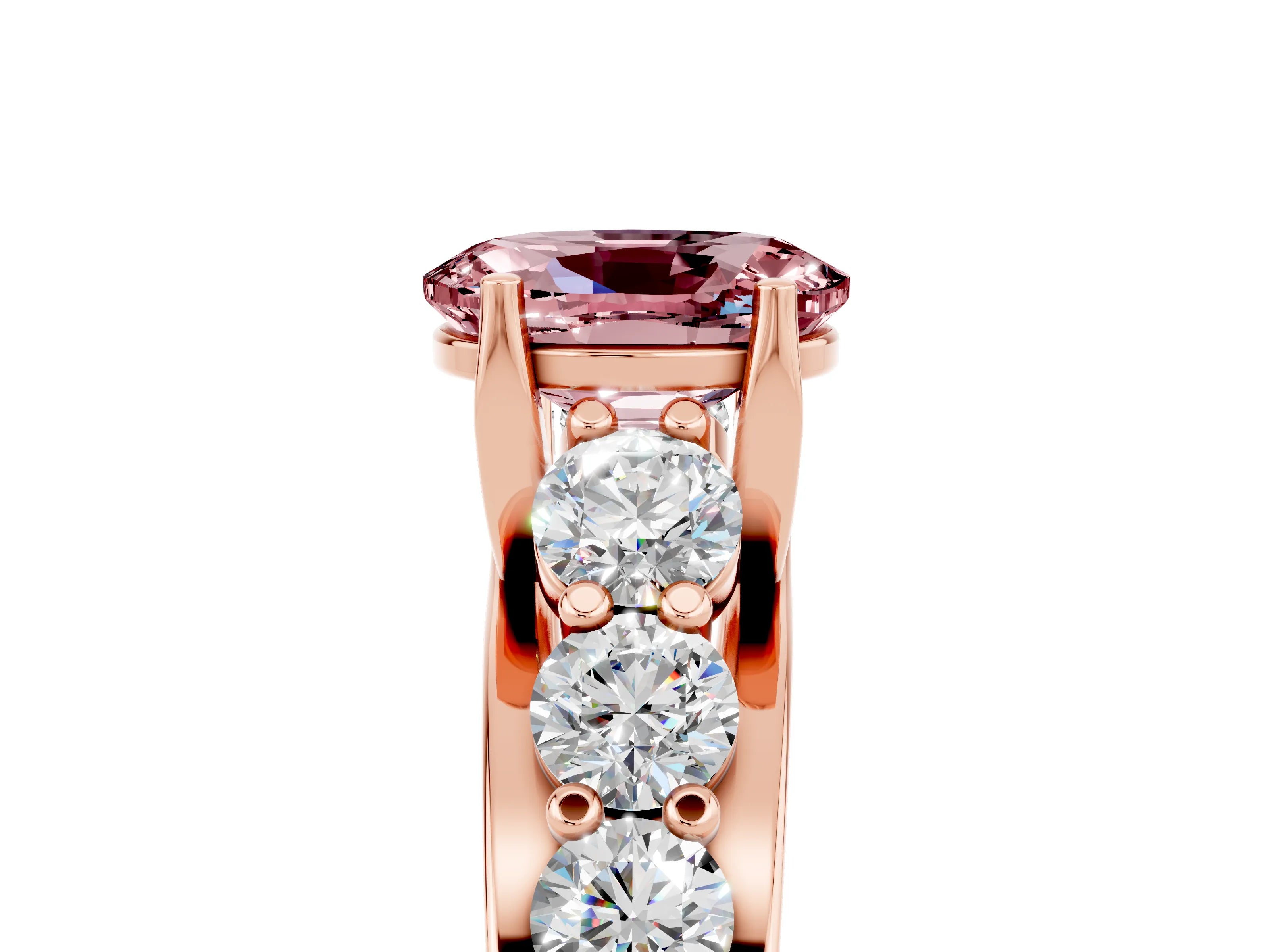 Rose gold Oval Cut Morganite Engagement Ring with Pavé Band and Four-Prong Setting_5