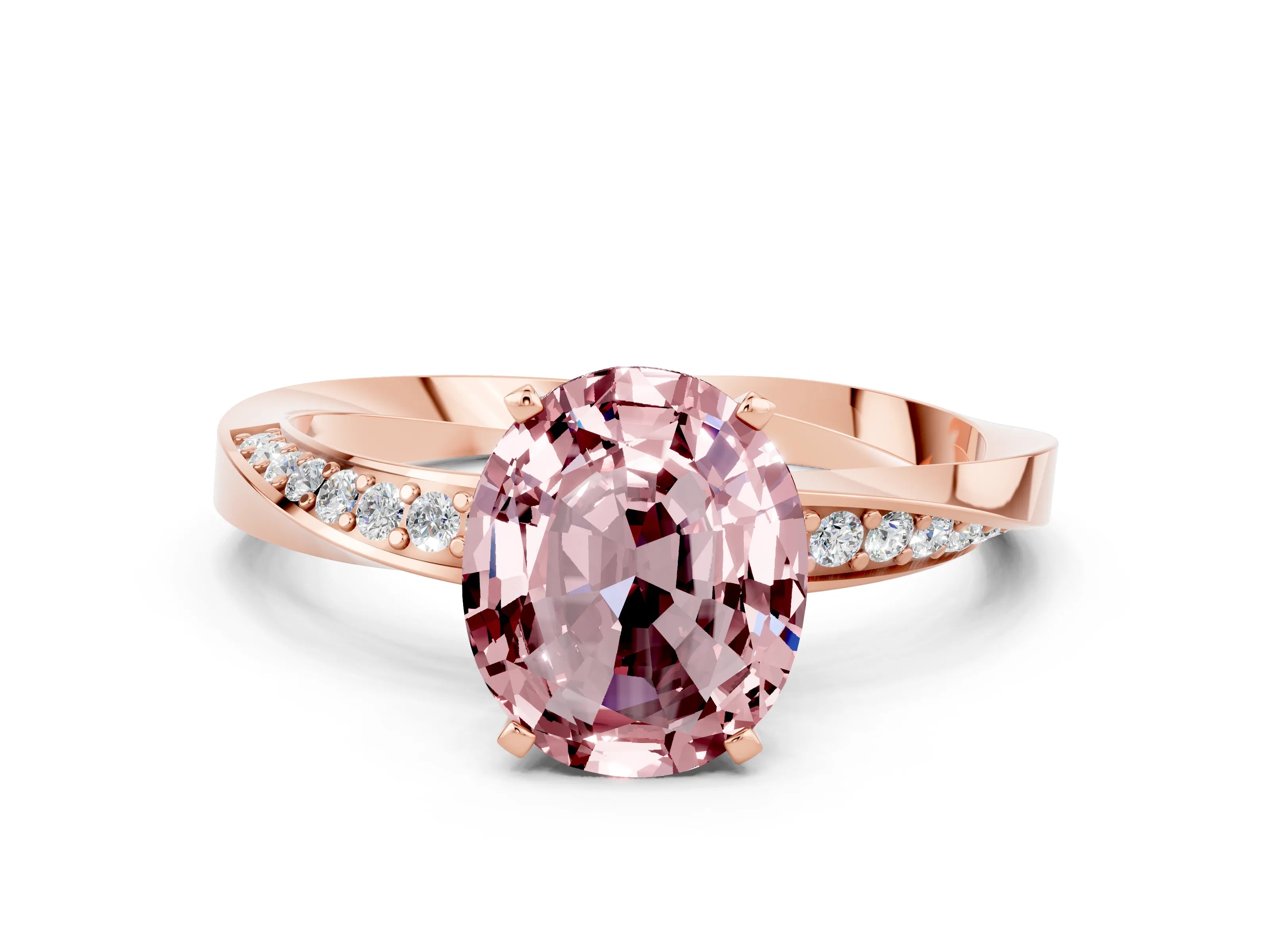 Rose gold Oval Cut Morganite Engagement Ring with Side Stone Accents and Four-Prong Setting_27