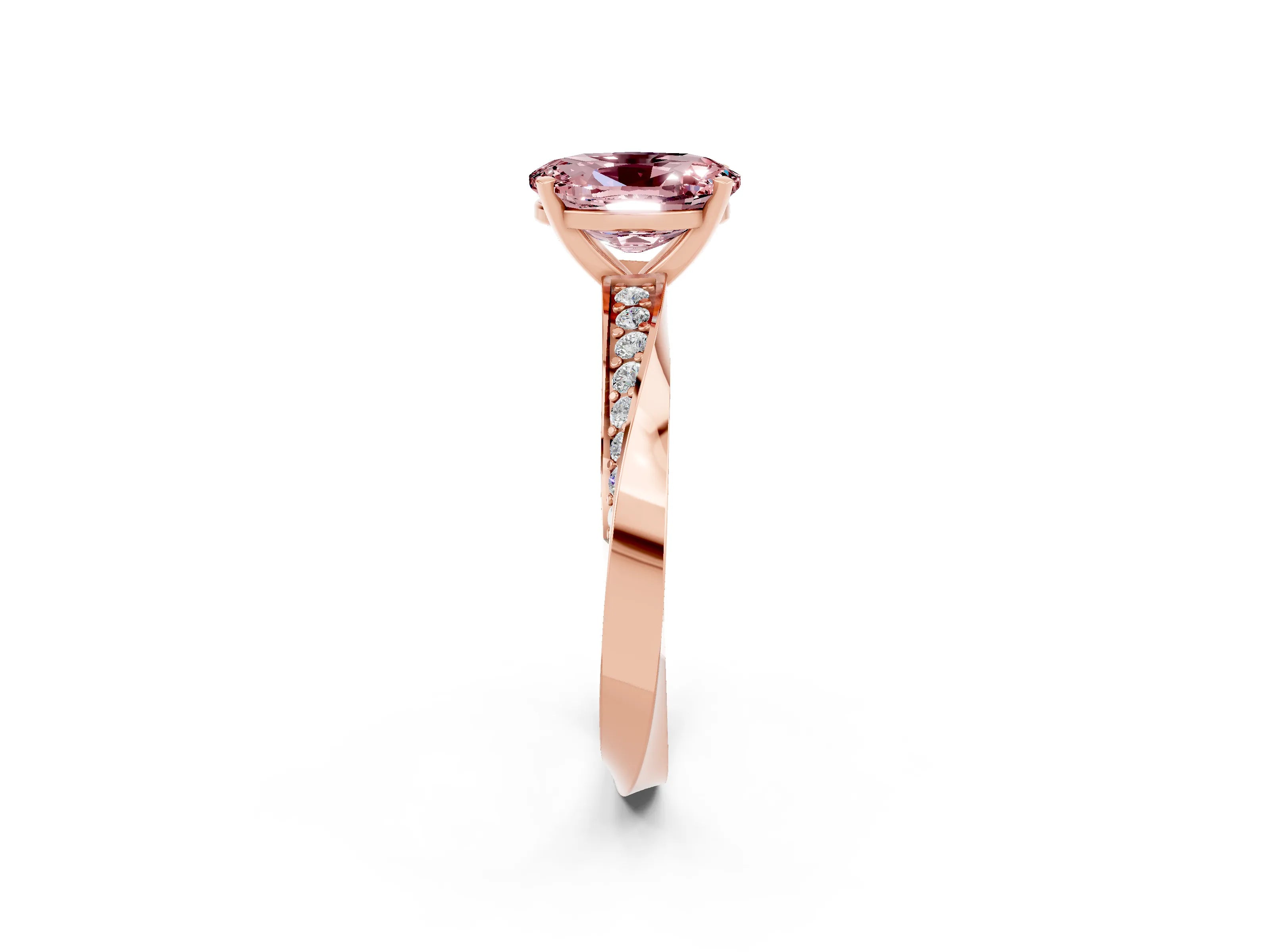 Rose gold Oval Cut Morganite Engagement Ring with Side Stone Accents and Four-Prong Setting_29