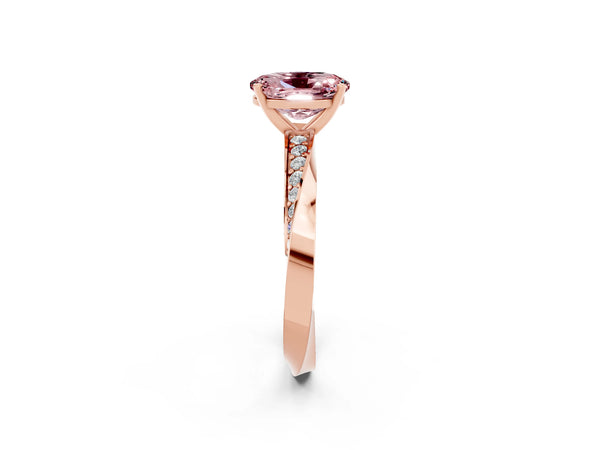 Rose gold Oval Cut Morganite Engagement Ring with Side Stone Accents and Four-Prong Setting