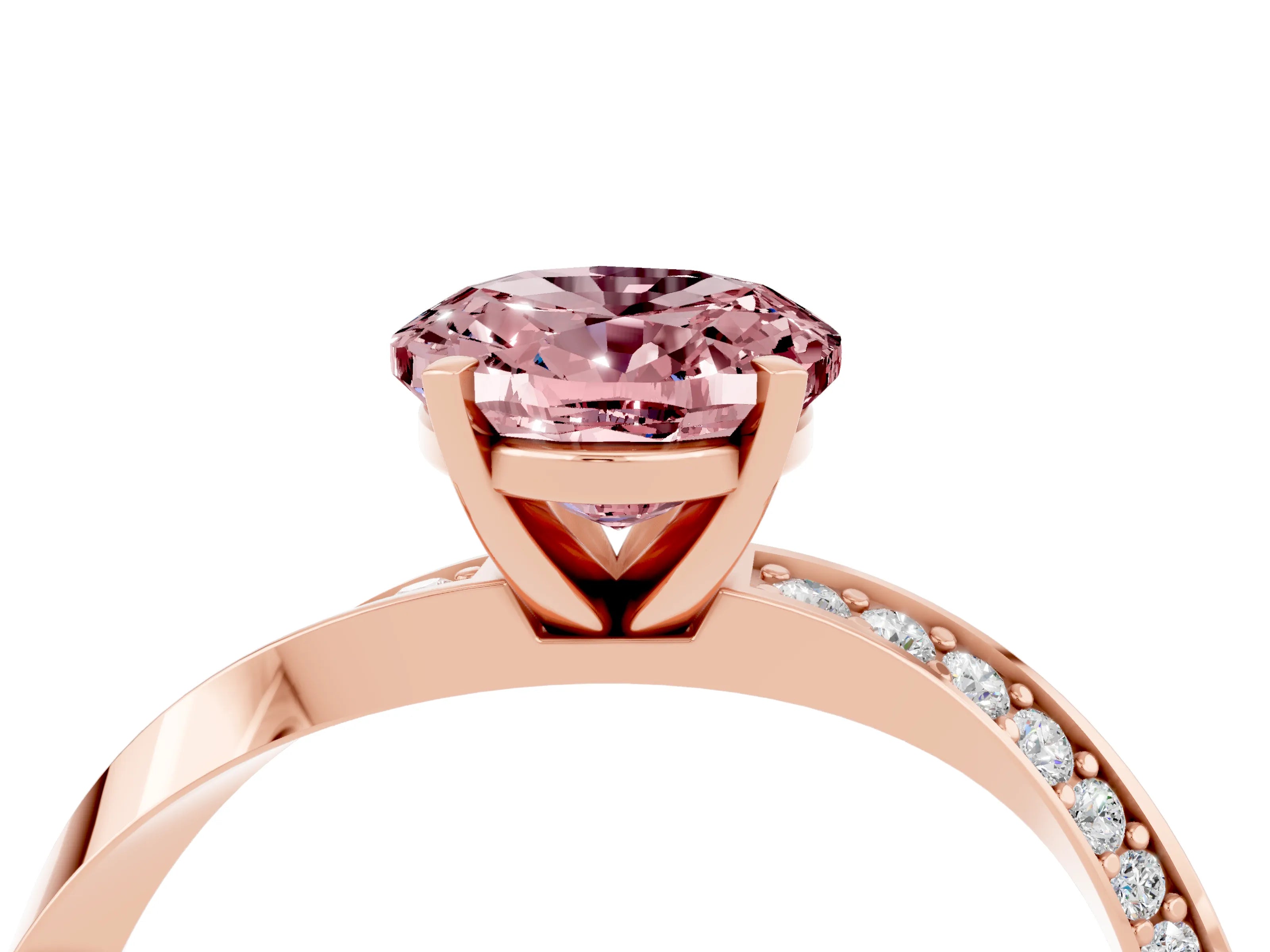 Rose gold Oval Cut Morganite Engagement Ring with Side Stone Accents and Four-Prong Setting_31