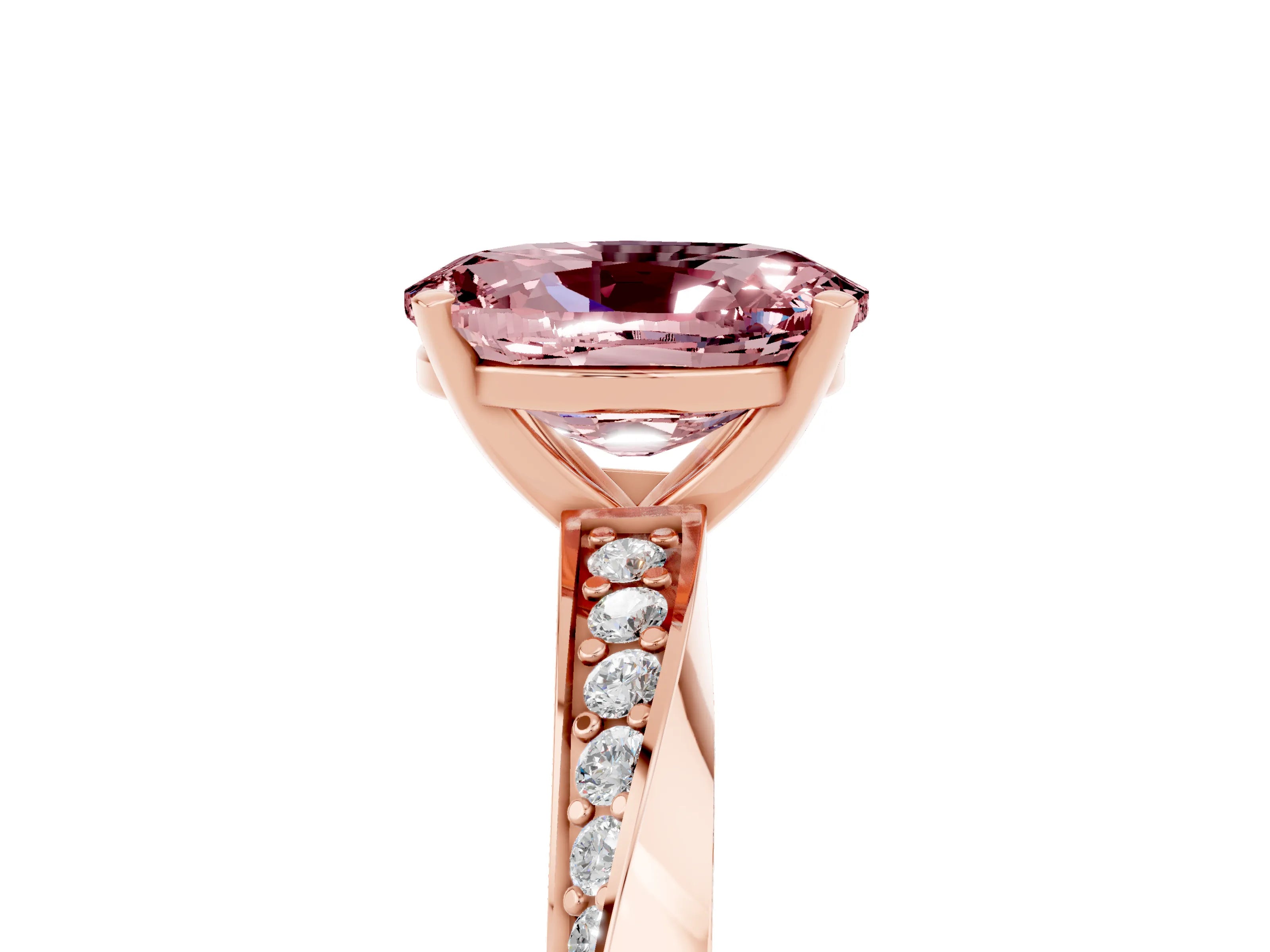 Rose gold Oval Cut Morganite Engagement Ring with Side Stone Accents and Four-Prong Setting_32