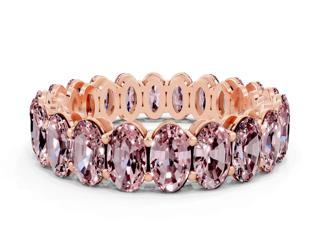 Rose gold Oval Cut Morganite Eternity Band with Shared Prong Setting