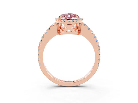 Rose gold Oval Cut Morganite Halo Engagement Ring with Pavé Band and Prong Setting_15