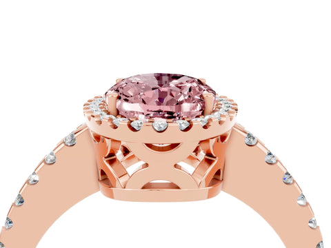 Rose gold Oval Cut Morganite Halo Engagement Ring with Pavé Band and Prong Setting_16